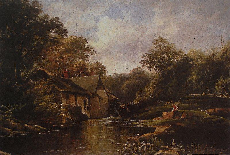 Theodore Fourmois Watermill in the Ardennes with angler oil painting picture